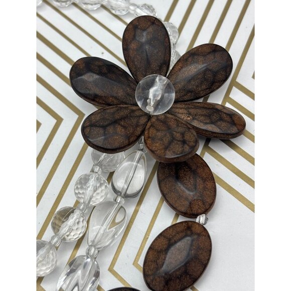 Silver Tone & Brown Bead Collar Statement Necklace Multi Strand Flower Boho - Picture 8 of 10